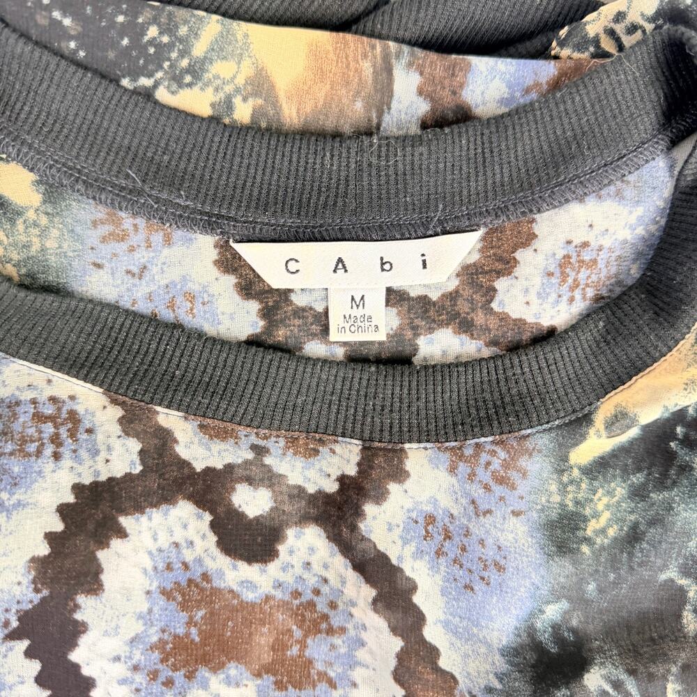 Cabi Woman Med Blouse Sheer Chiffon Python Print Ribbed Bottom - Picture 7 of 11